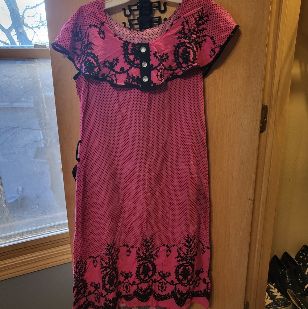 Unique Hand-made Large Pink and Black Artistic Party Dress